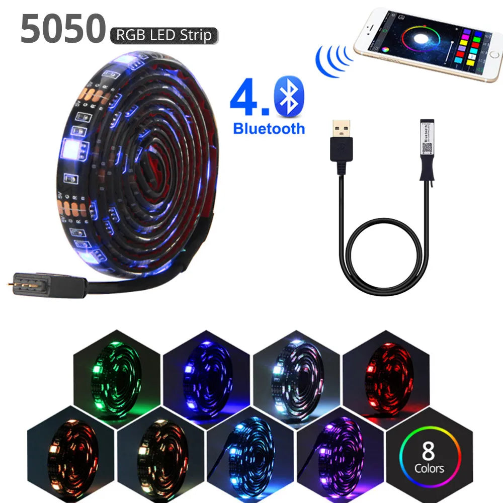 Bluetooth Usb Led Strip 5V Rgb Flexible Led Light 1M 2M 3M 5M SMD 5050 for HDTV TV Backlight Lights Strips Waterproof Neon Lamp